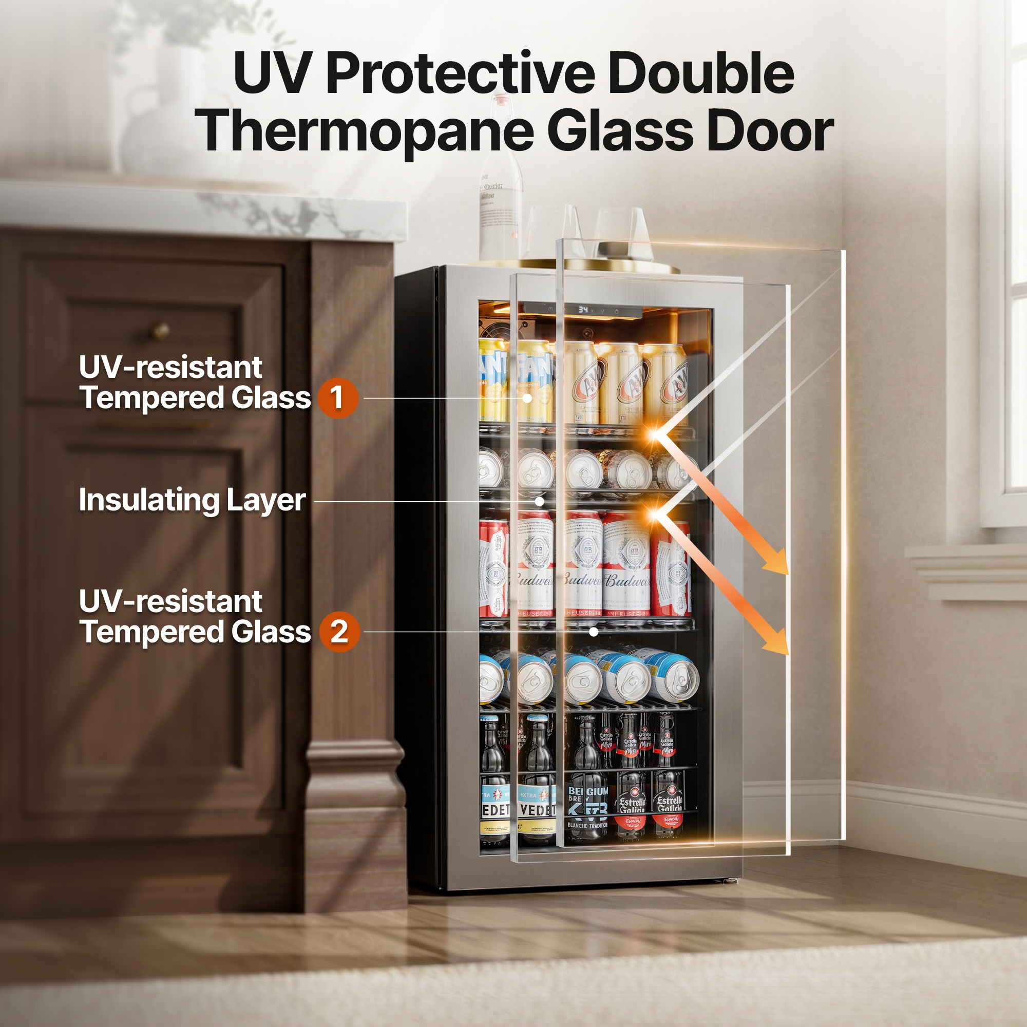 Ca'Lefort Beverage Refrigerator Cooler,95-121 Can Freestanding Beverage Fridge,with Glass Door for Home/Bar/Office - Image 2