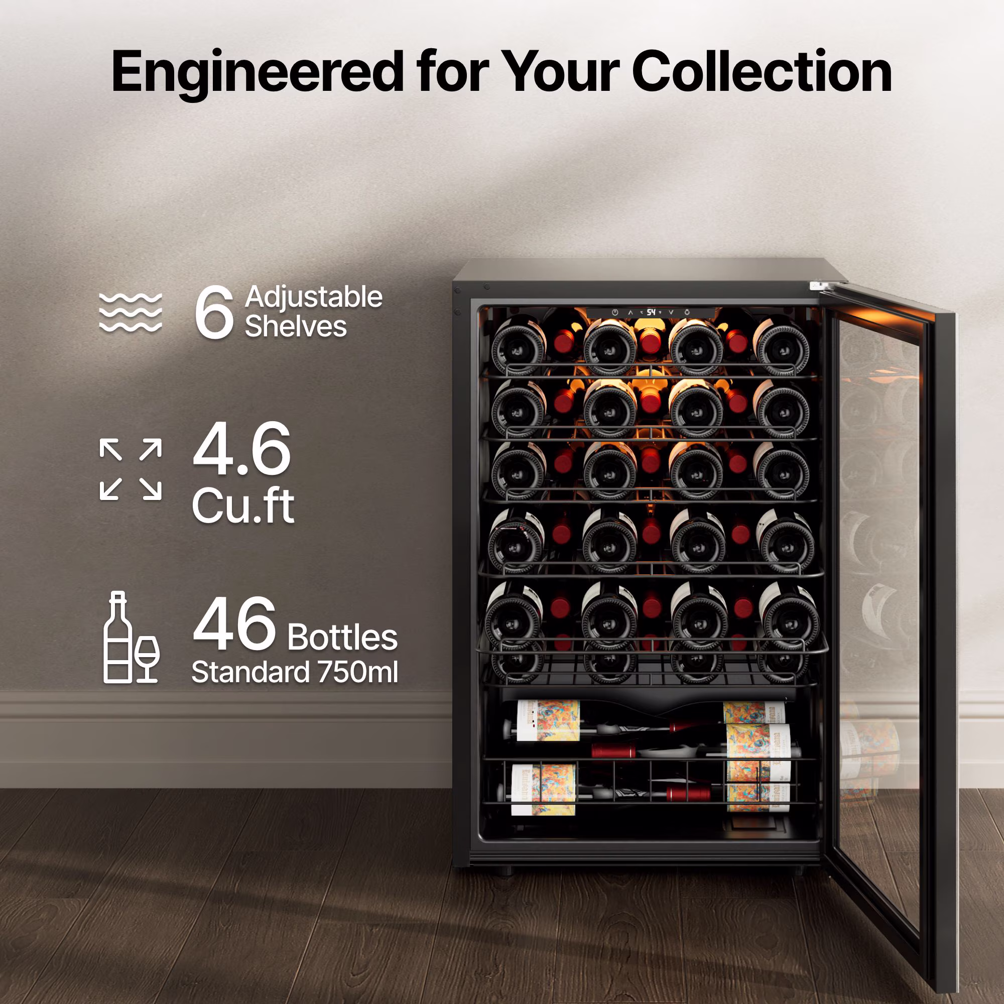 Ca'Lefort Wine Cooler Refrigerator, 4.6 cu.ft. Mini Wine Fridge Freestanding Wine Chiller with Double-Layer Glass Door for Home/Office - Image 4