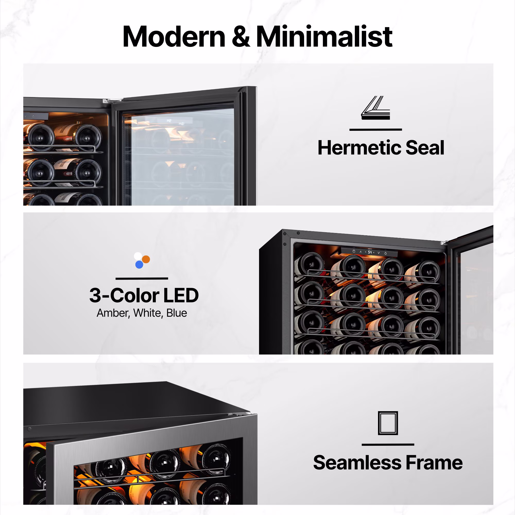 Ca'Lefort Wine Cooler Refrigerator, 4.6 cu.ft. Mini Wine Fridge Freestanding Wine Chiller with Double-Layer Glass Door for Home/Office - Image 3