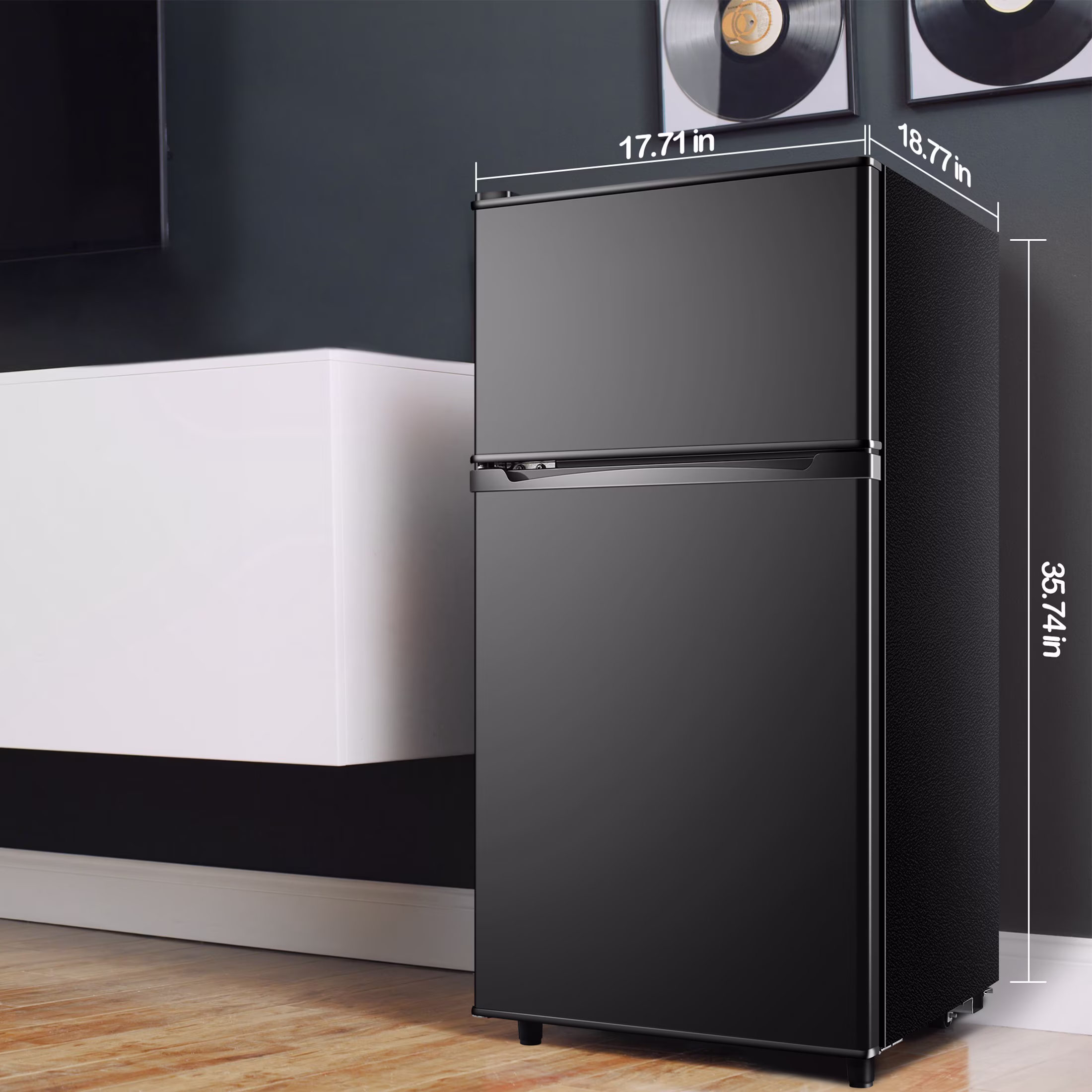 CALLIEVER 3.5 Cu.Ft Mini Fridge with Freezer - Dual-Door Small Refrigerator for Dorm Bedroom,Black - Image 2
