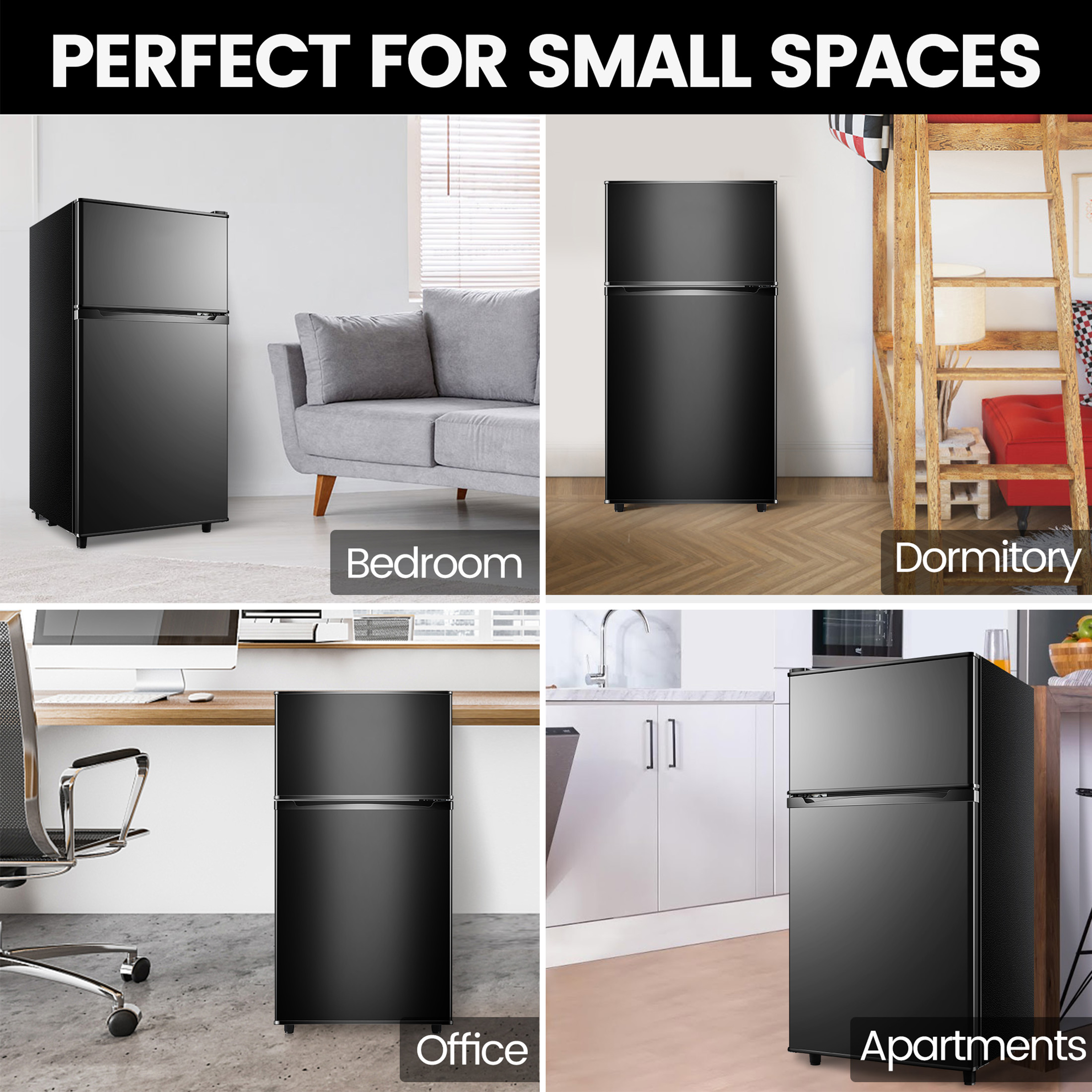CALLIEVER 3.5 Cu.Ft Mini Fridge with Freezer - Dual-Door Small Refrigerator for Dorm Bedroom,Black - Image 3