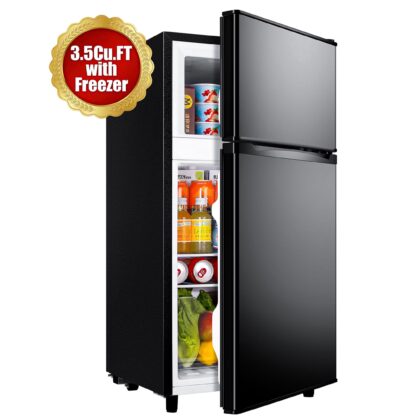CALLIEVER 3.5 Cu.Ft Mini Fridge with Freezer - Dual-Door Small Refrigerator for Dorm Bedroom,Black