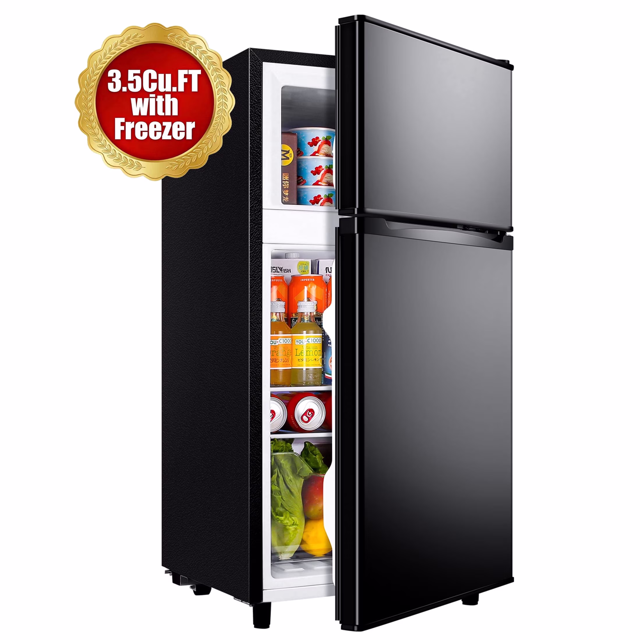 CALLIEVER 3.5 Cu.Ft Mini Fridge with Freezer - Dual-Door Small Refrigerator for Dorm Bedroom,Black