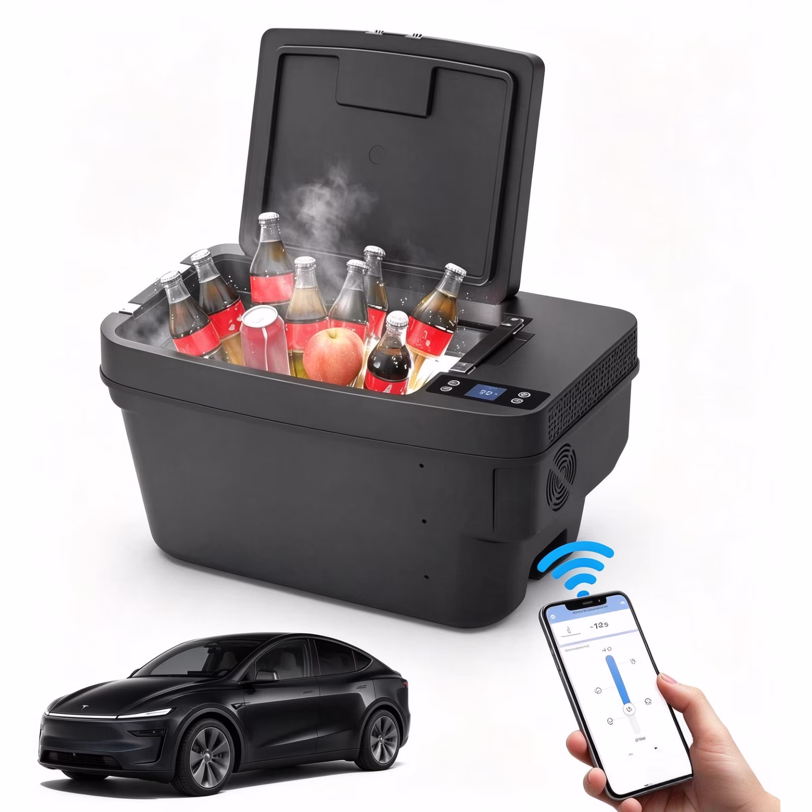 cooboom Car Refrigerator for Tesla Model Y 2019-2024, 12/24V DC Portable Freezer Cooler for 2025-2026 Juniper/YL, -8℉~50℉, 35QT, APP Control