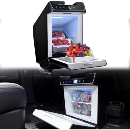 cooboom Car Refrigerator for Tesla Model Y 2026~2025, Rear Center Console Fridge for Model Y Juniper, Cooler & Warmer, 3.6L, Camping Commuting & Traveling