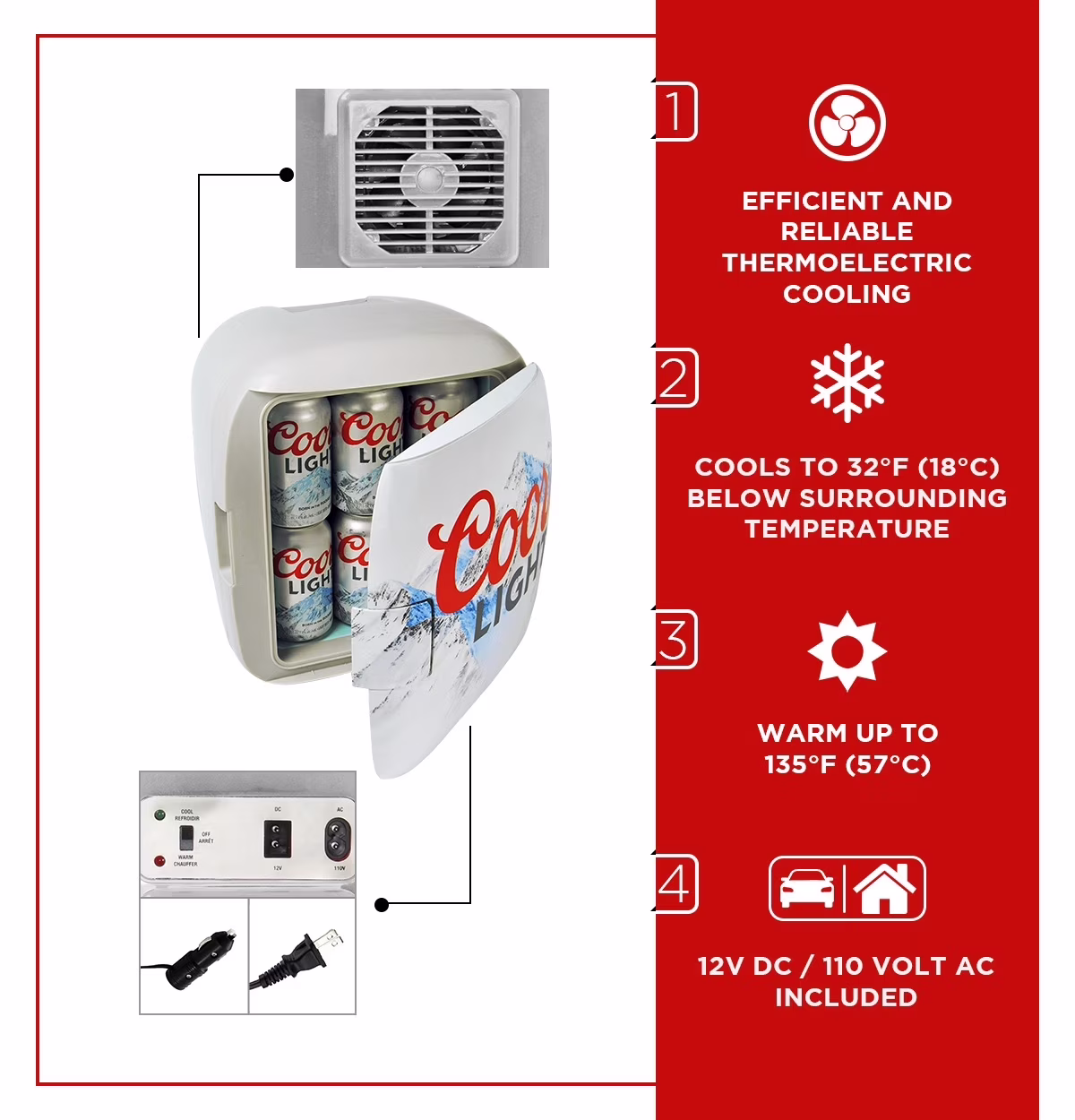 Coors Light Rocky Mountain Portable 12 Can Thermoelectric Mini Fridge Cooler - Image 4