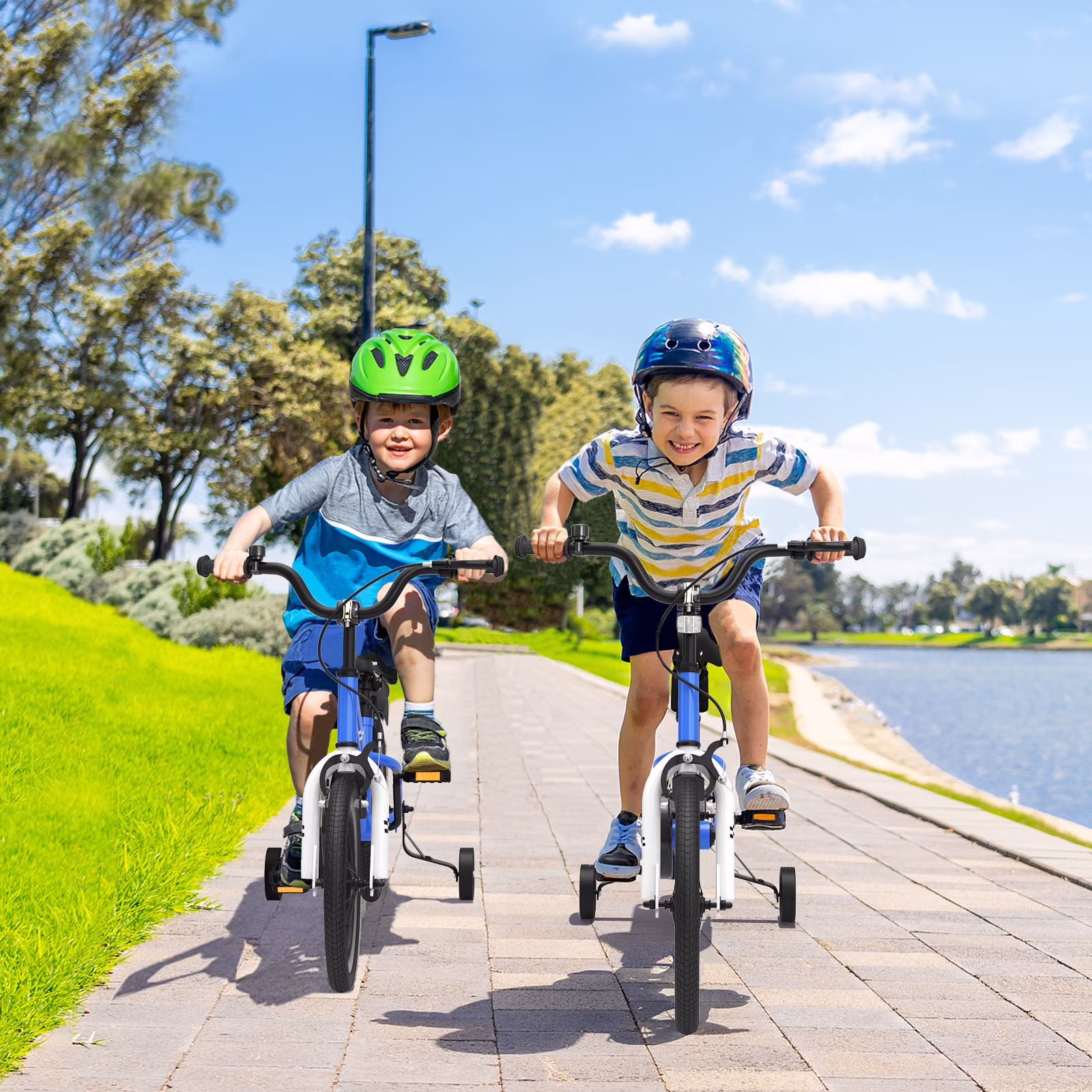 Costway 14'' Kid's Bike with Removable Training Wheels & Basket for 3-5 Years Old Blue - Image 5