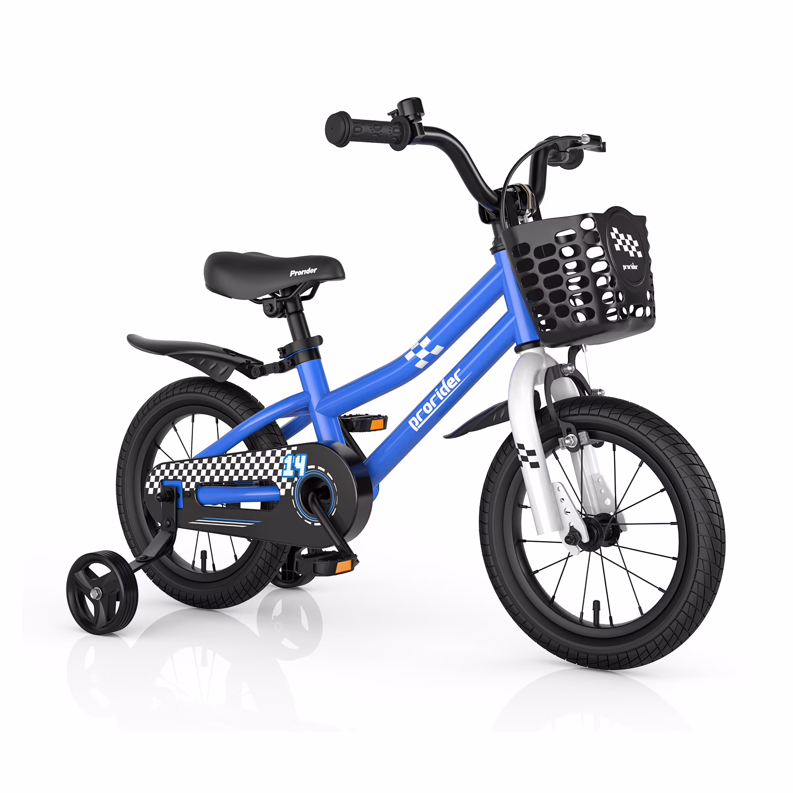 Costway 14'' Kid's Bike with Removable Training Wheels & Basket for 3-5 Years Old Blue - Image 3