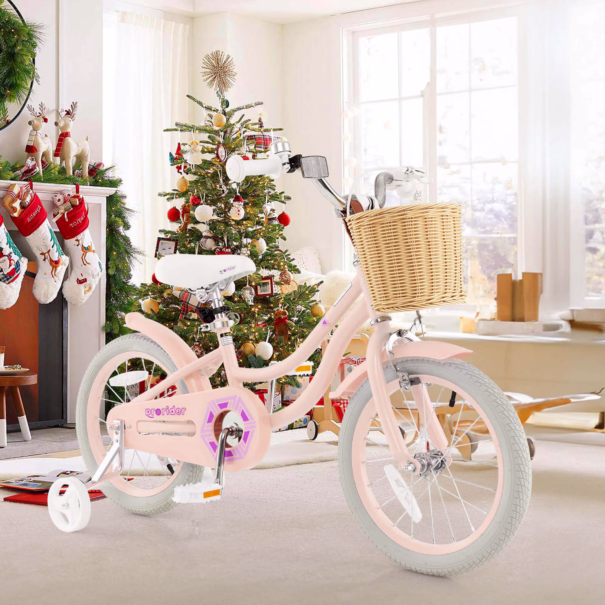 Costway 16" Kid’s Bike with Training Wheels Adjustable Handlebar Seat Handbrake Pink - Image 2