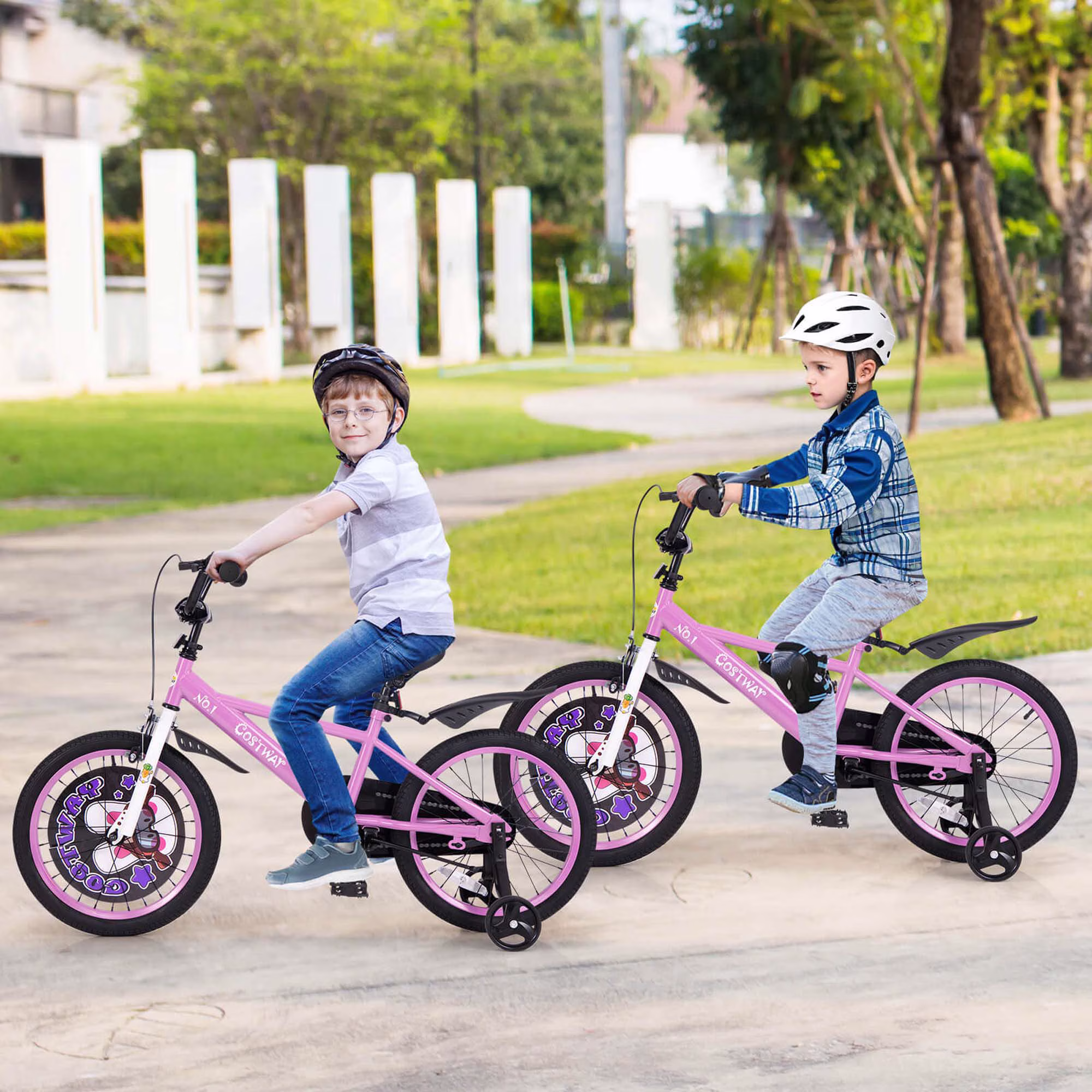 Costway 18" Kid's Bike for 4-8 with Height-Adjustable Handlebar & Saddle Handbrake Purple - Image 4