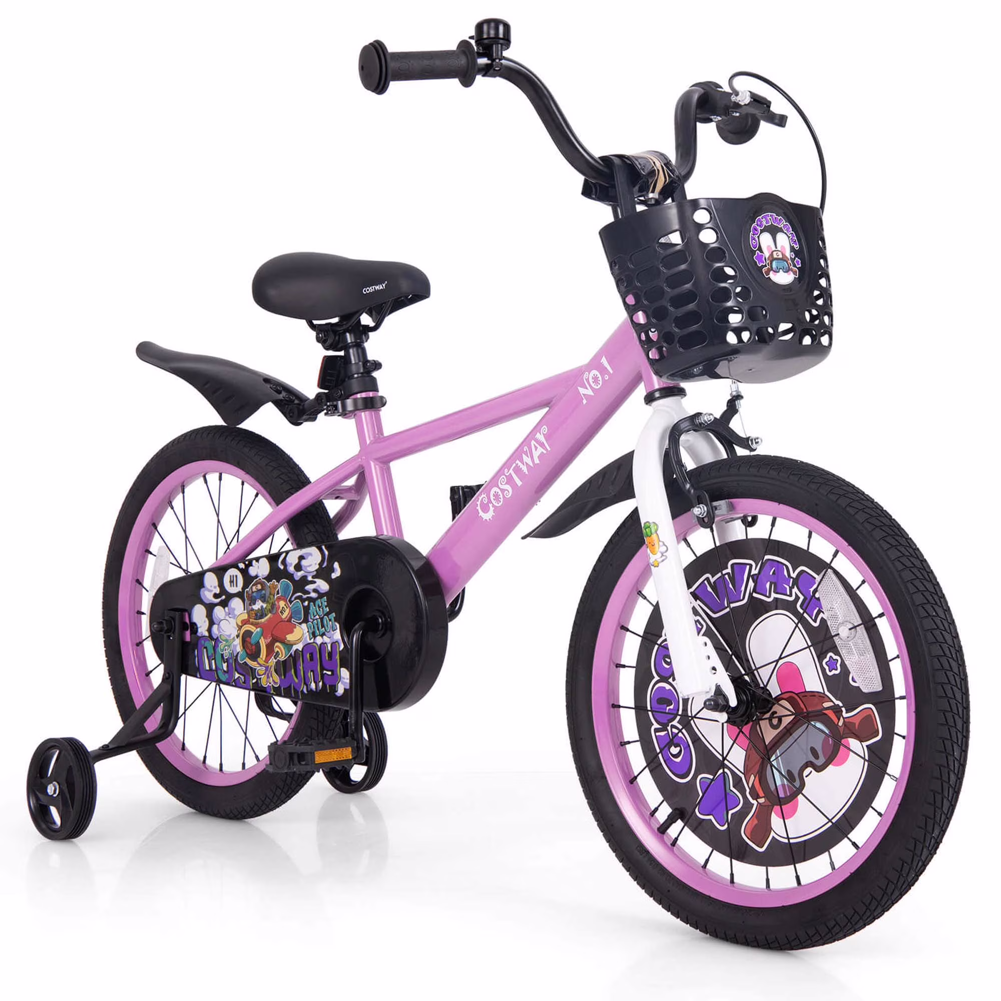 Costway 18" Kid's Bike for 4-8 with Height-Adjustable Handlebar & Saddle Handbrake Purple