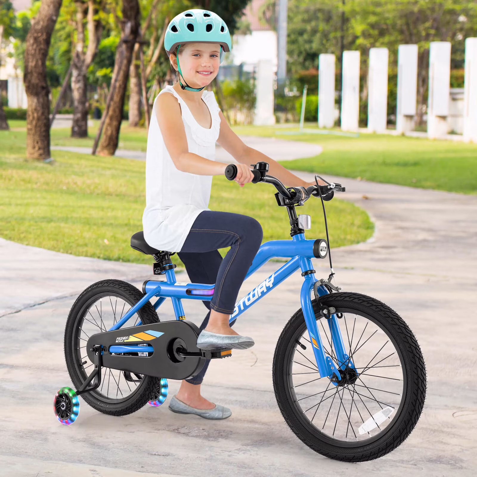 Costway 18" LED Lighted Kids Bike with Adjustable Seat Coaster Brake Training Wheels Blue Patented - Image 4