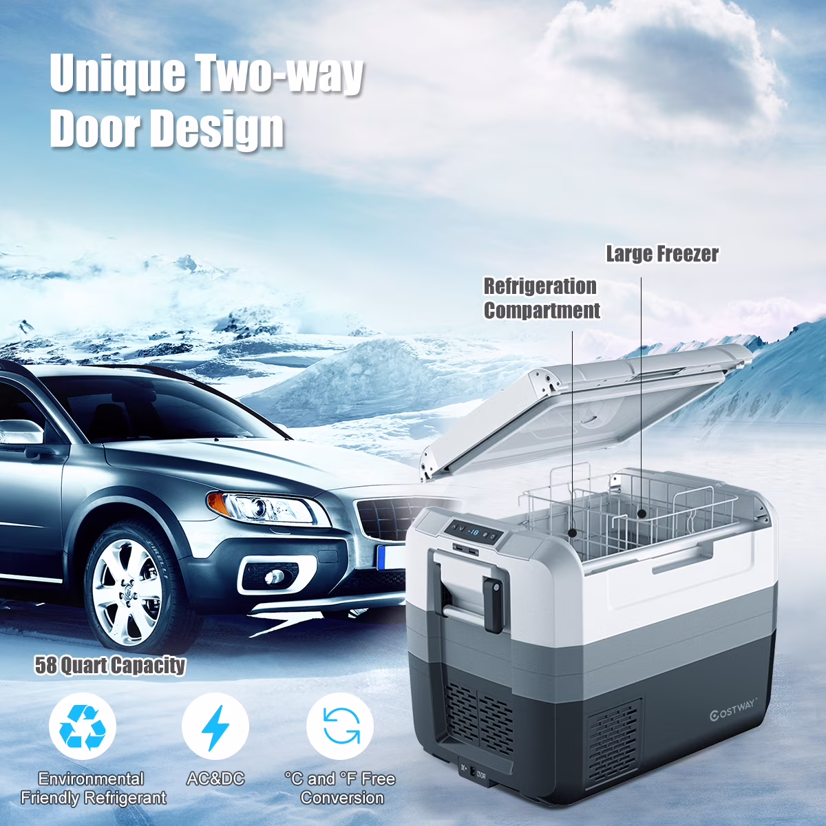 Costway 58 Quart Portable Electric Car Cooler Refrigerator Compressor Freezer for RVs Camping - Image 4