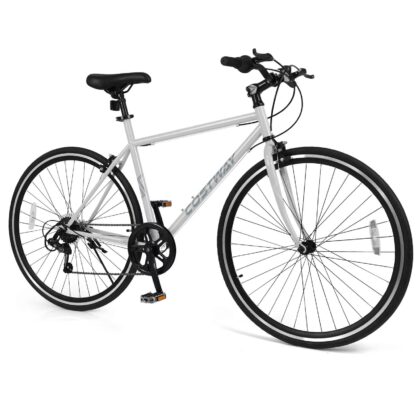 Costway 6-Speed Cycling Bike with All-terrain Rubber Wheels Dual Brakes Adjustable Saddle Gray