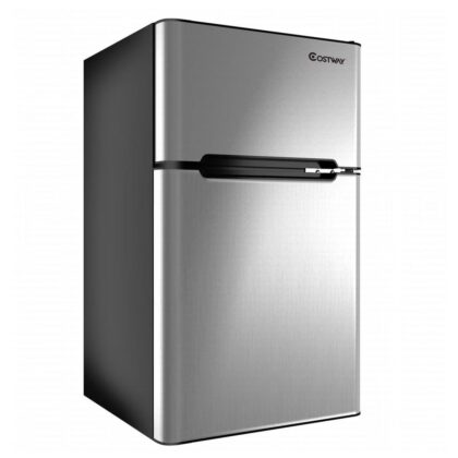 Costway Refrigerator Small Freezer Cooler Fridge Compact 3.2 cu ft. Unit, Grey