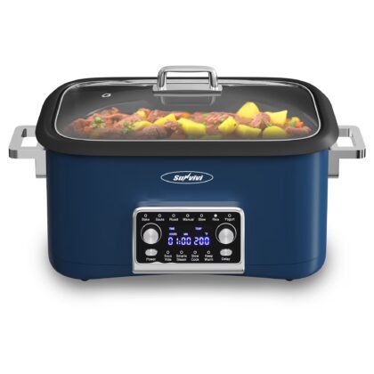 Cozy Home 12-in-1 Digital Slow Cooker, 8QT Multi-Cooker with Adjustable Temp, Timer, Auto Shut-Off, Removable Non-Stick Pot & Dishwasher-Safe Glass Lid