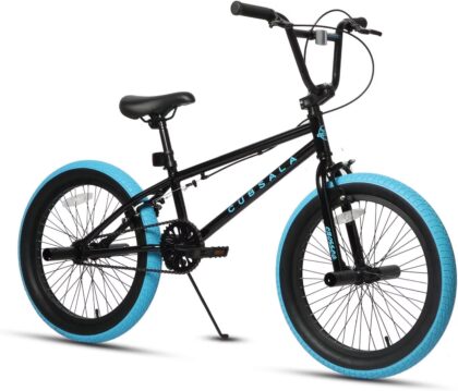 Cubsala Crossea 20 in Kids Freestyle BMX Bike for Age 7-13 Years Old Boys Girls with 4 Pegs,Black with Blue Tires