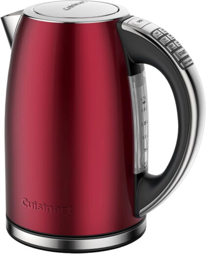 Cuisinart 1.7-Liter Stainless Steel Cordless Electric Kettle with 6 Preset Temperatures (Red)
