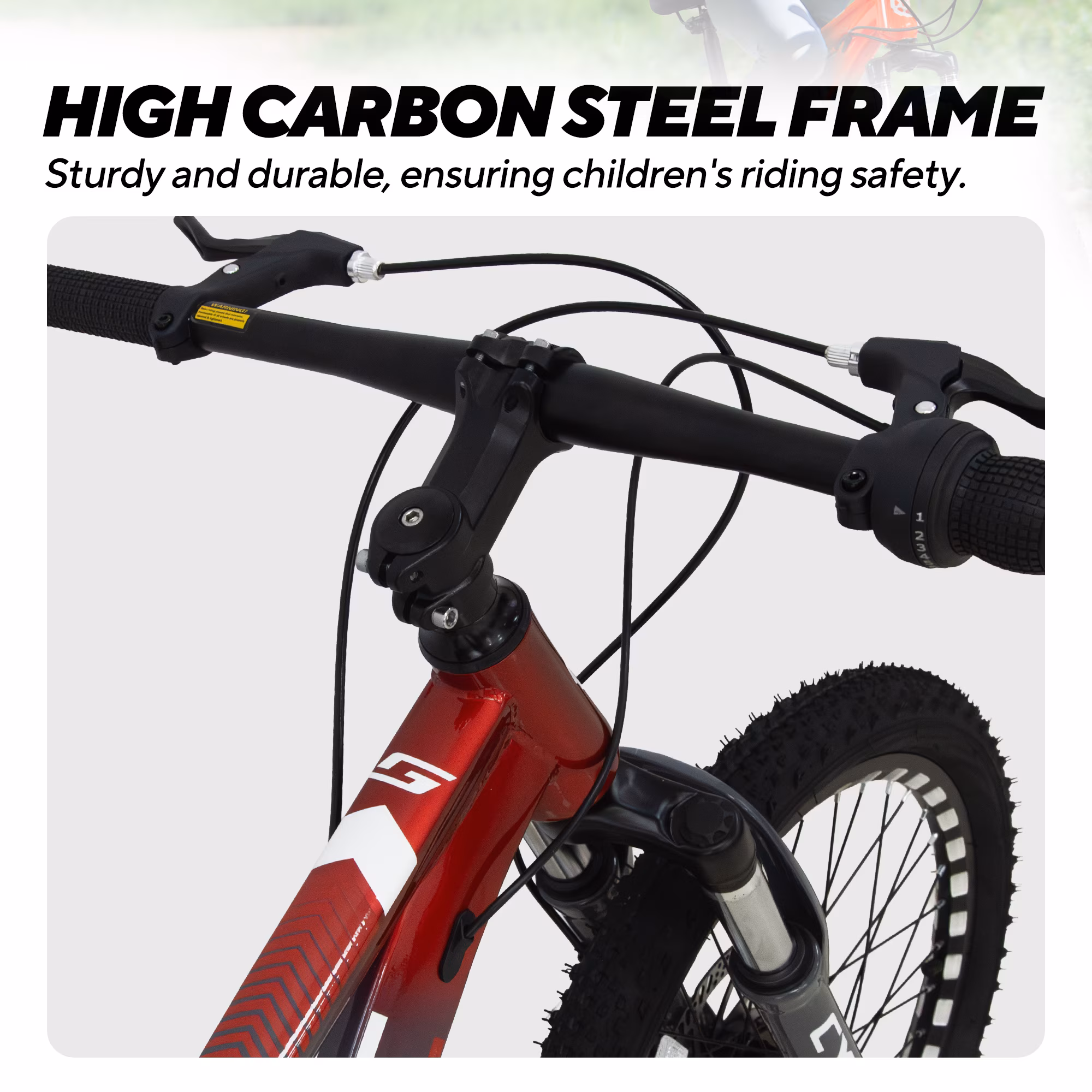 Cybic 20 inch Kids Mountain Bike for Boys & Girls, 7-Speed MTB Bicycle with Front Suspension, Dual Disc Brakes & Twist Shifter, Gray Red - Image 2