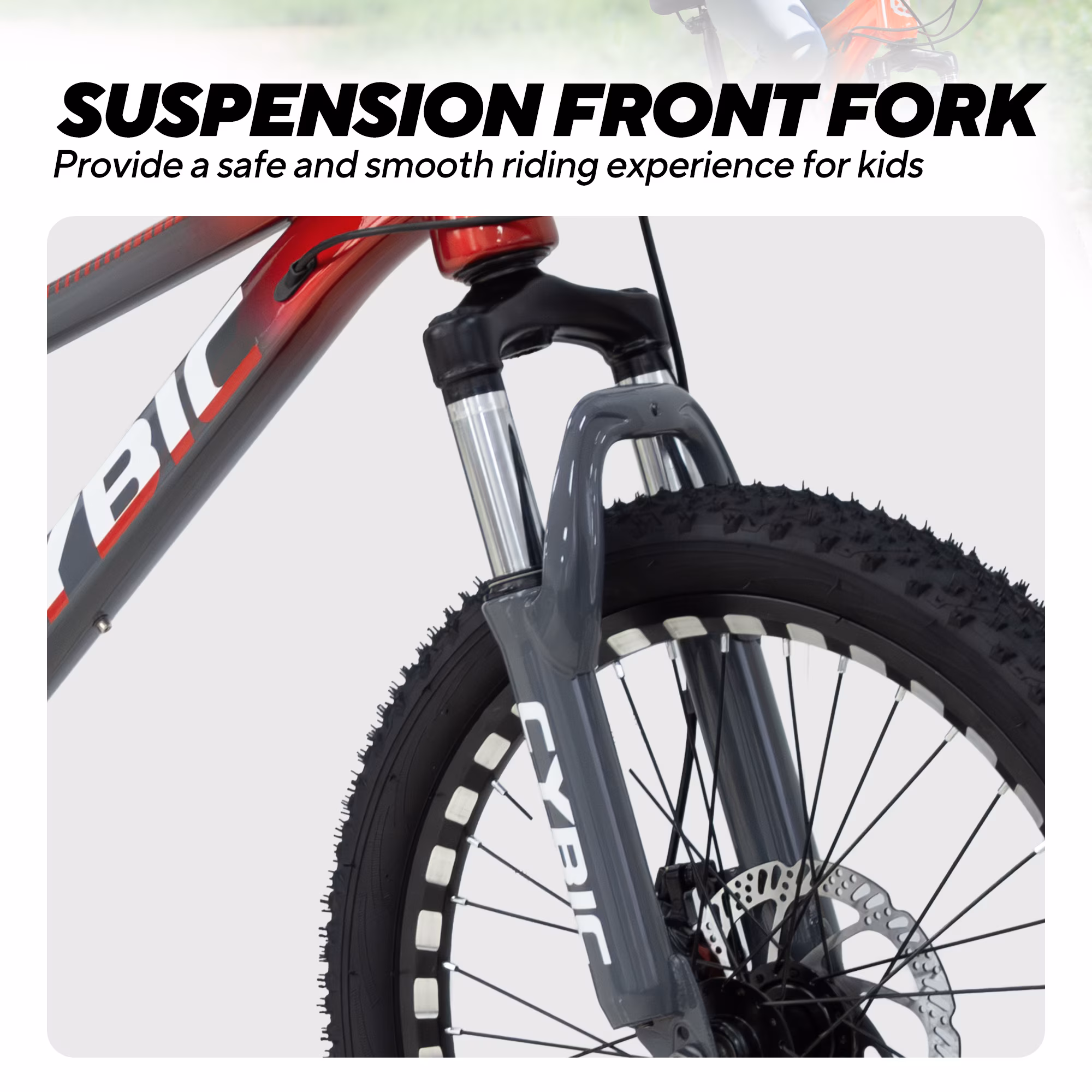 Cybic 20 inch Kids Mountain Bike for Boys & Girls, 7-Speed MTB Bicycle with Front Suspension, Dual Disc Brakes & Twist Shifter, Gray Red - Image 3