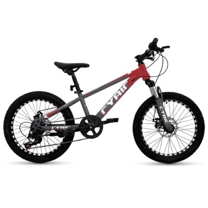 Cybic 20 inch Kids Mountain Bike for Boys & Girls, 7-Speed MTB Bicycle with Front Suspension, Dual Disc Brakes & Twist Shifter, Gray Red
