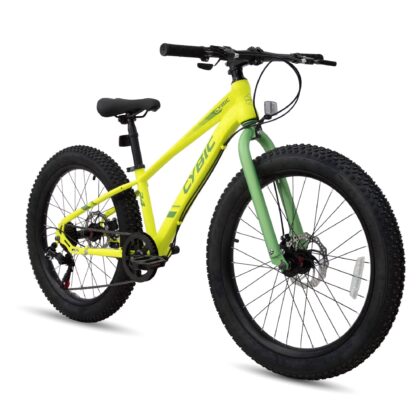 CYBIC 24 inch Fat Tire Mountain Bike for Teens, Boys & Girls, 7-Speed All-Terrain Bicycle with Dual Disc Brakes, Yellow Green