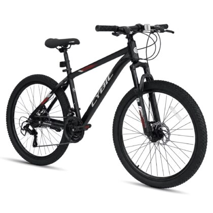 Cybic 26 inch Mountain Bike for Adults, Lightweight Aluminum Alloy Frame 21-Speed MTB Bicycle with Front Suspension & Dual Disc Brakes, Black