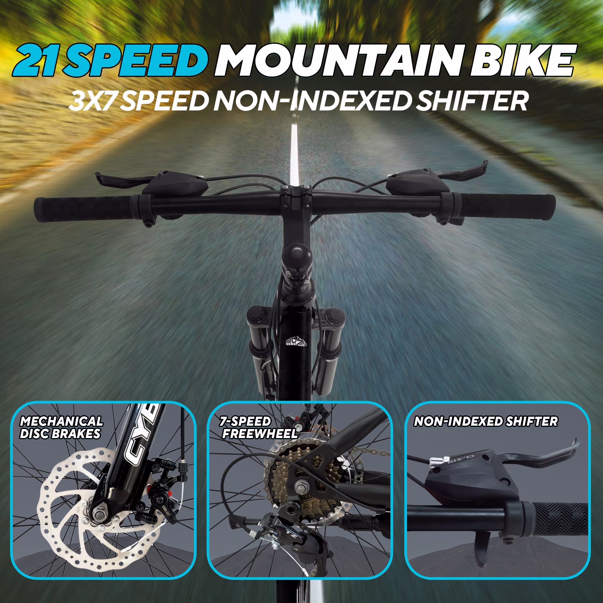 CYBIC 26 inch Mountain Bike for Adults, Men & Women, 21-Speed Bicycle with High-Carbon Steel Frame, Front Suspension Fork and Dual Disc Brakes, Black - Image 3