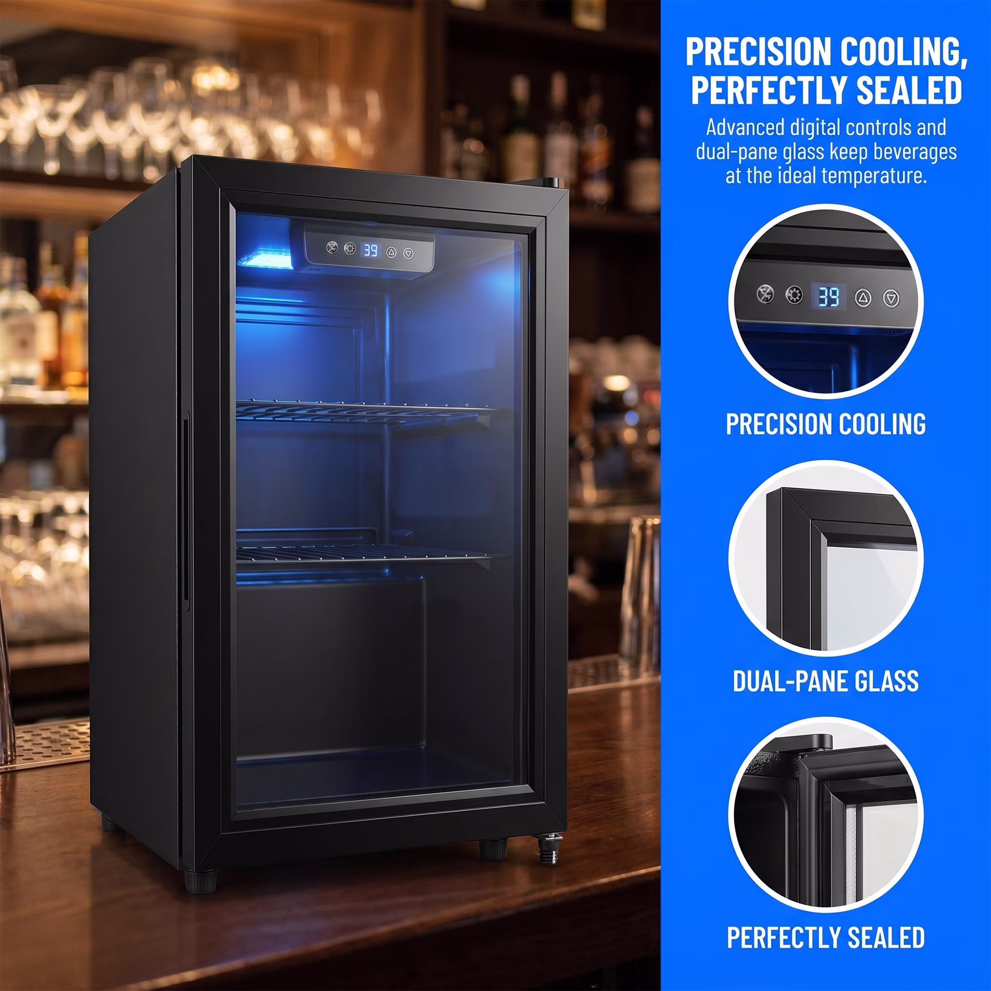 Dawmilon 1.8 Cu Ft Beverage Refrigerator, 70 Can Mini Fridge with Glass Door, Digital Temperature Control, Adjustable Shelves, Quiet Cooler for Beer Soda Wine, Office Dorm - Image 4