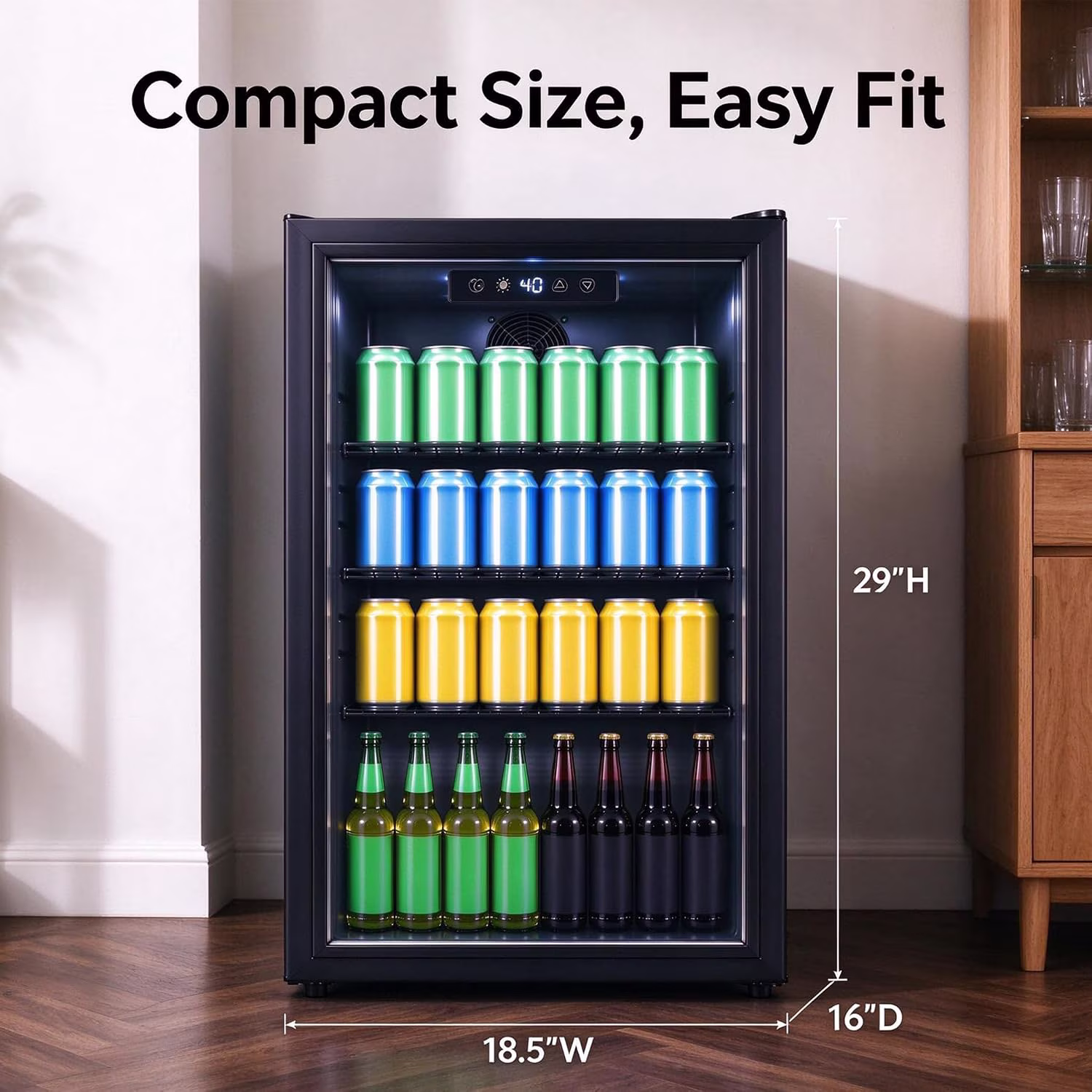 Dawmilon 3.5 Cu. Ft. Beverage Refrigerator, Mini Fridge with Glass Door, Digital Temperature Control, Quiet Beverage Cooler Fridge for Beer Soda Wine, Air Cooling for Home Office Bar - Image 5