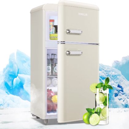 DEMULLER 3.55 Cu.ft Retro Mini Fridge Small Refrigerator Double Door White