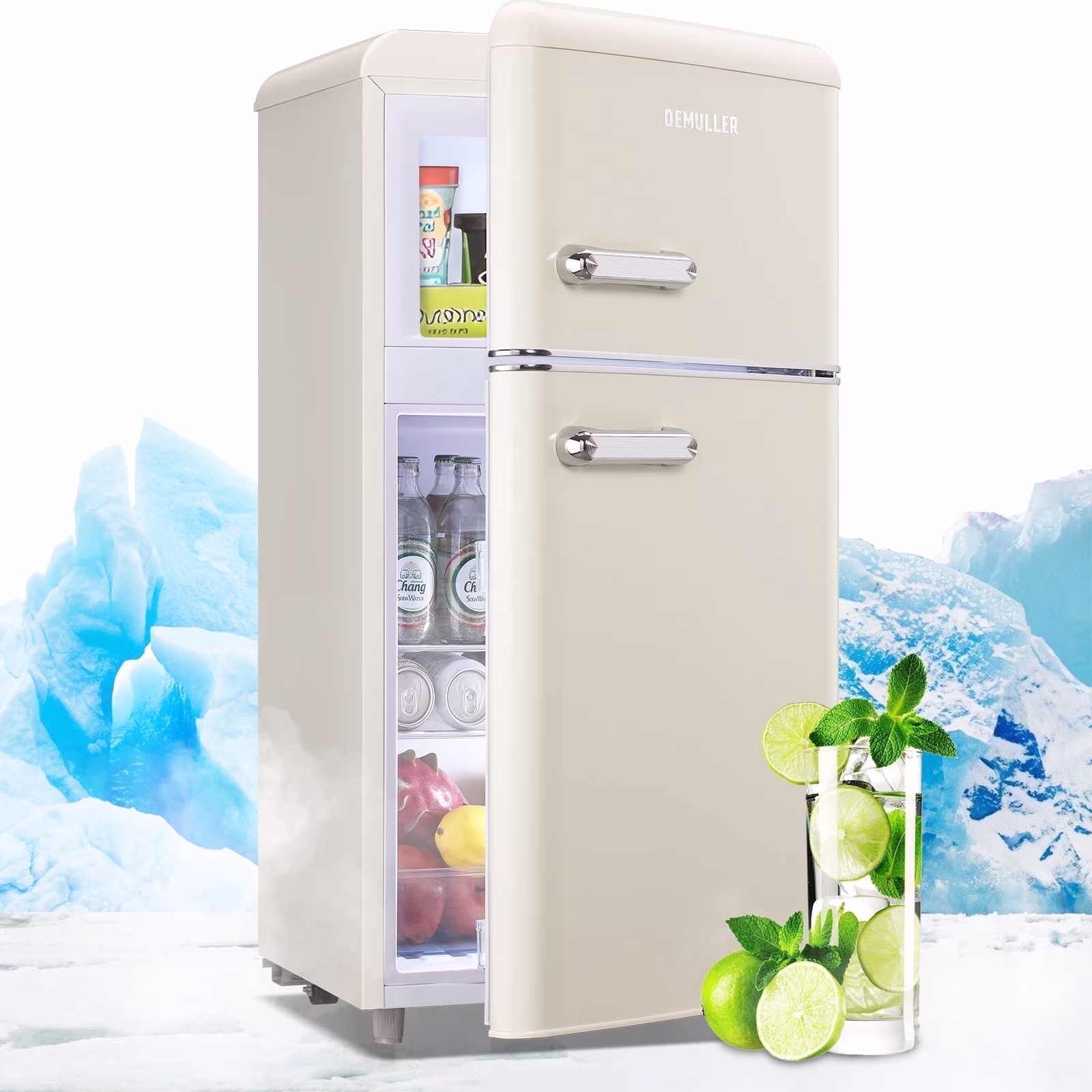 DEMULLER 3.55 Cu.ft Retro Mini Fridge Small Refrigerator Double Door White
