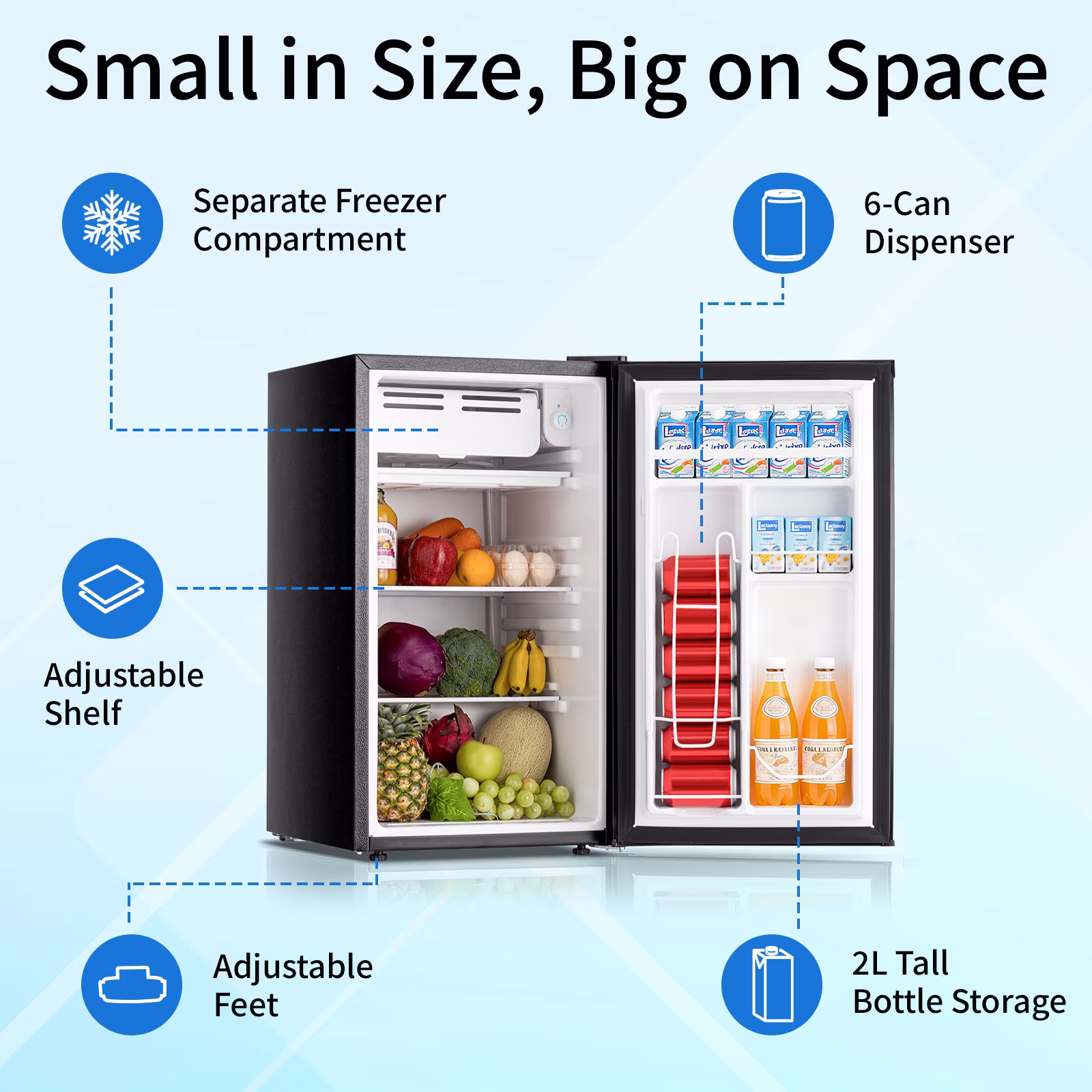 Dimedeal 3.2 Cu.Ft Mini Fridge for Bedroom, Small Refrigerator with Freezer for Dorm Office, Compact Single Door Adjustable Thermostat Low Noise,Black - Image 5