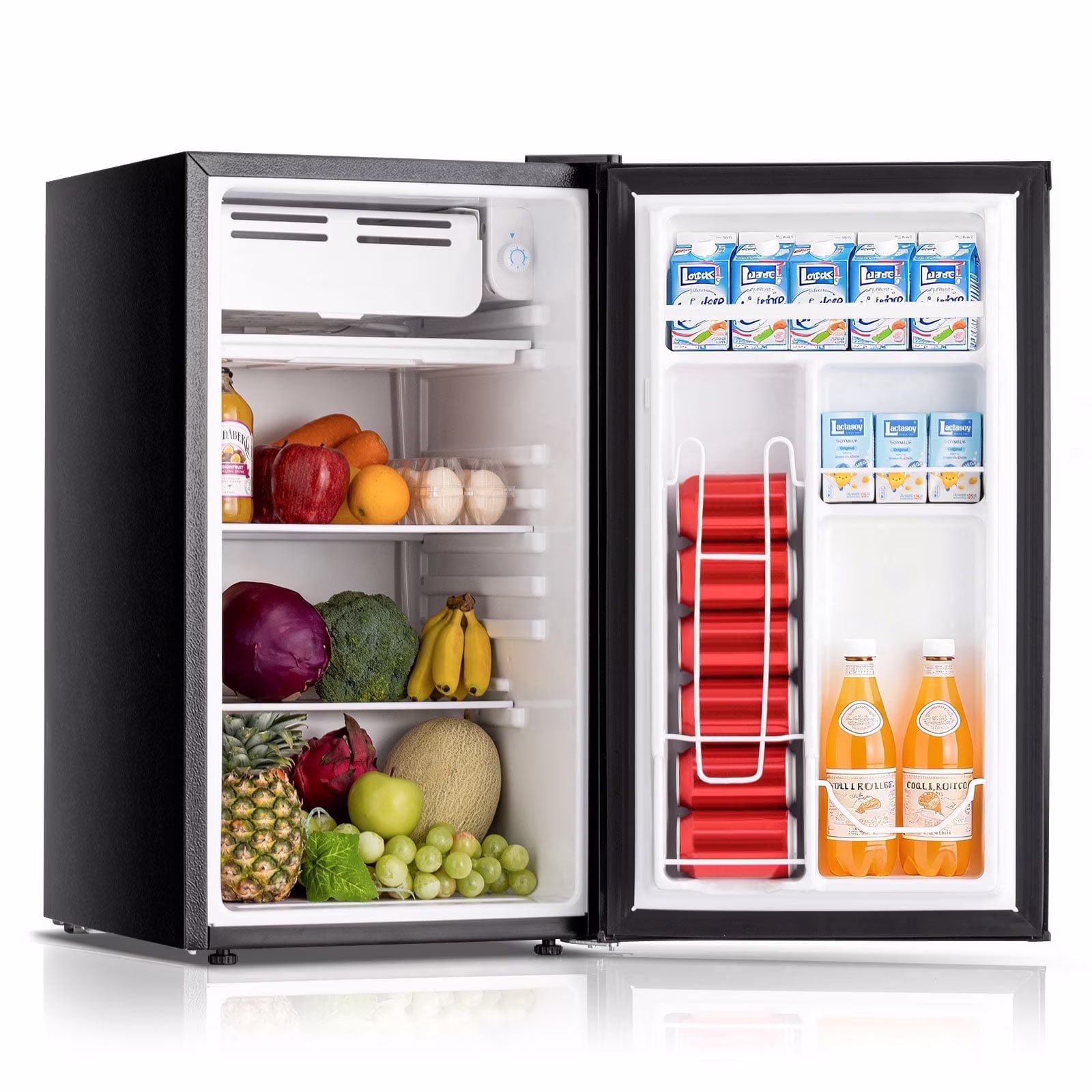 Dimedeal 3.2 Cu.Ft Mini Fridge for Bedroom, Small Refrigerator with Freezer for Dorm Office, Compact Single Door Adjustable Thermostat Low Noise,Black
