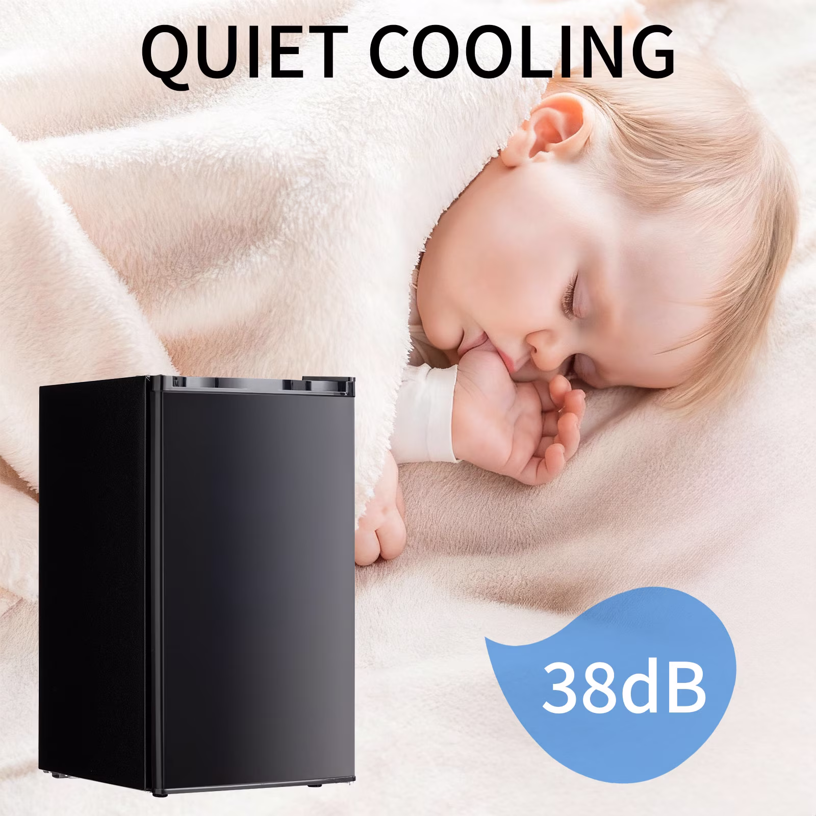 Dimedeal 3.2 Cu.Ft Mini Fridge for Bedroom, Small Refrigerator with Freezer for Dorm Office, Compact Single Door Adjustable Thermostat Low Noise,Black - Image 2
