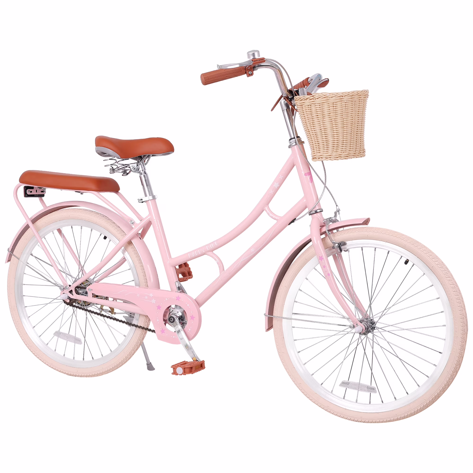 Dolonm 24" Cruiser Bike for Women, Girls Bike Lightweight High-Carbon Steel Frame City Bike with Basket & Rear Rack, Comfortable Commuter Bicycle for Age 10+, Pink