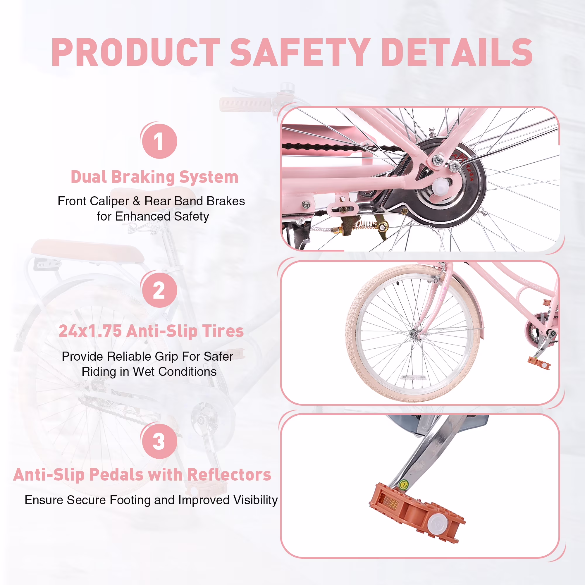 Dolonm 24" Cruiser Bike for Women, Girls Bike Lightweight High-Carbon Steel Frame City Bike with Basket & Rear Rack, Comfortable Commuter Bicycle for Age 10+, Pink - Image 3