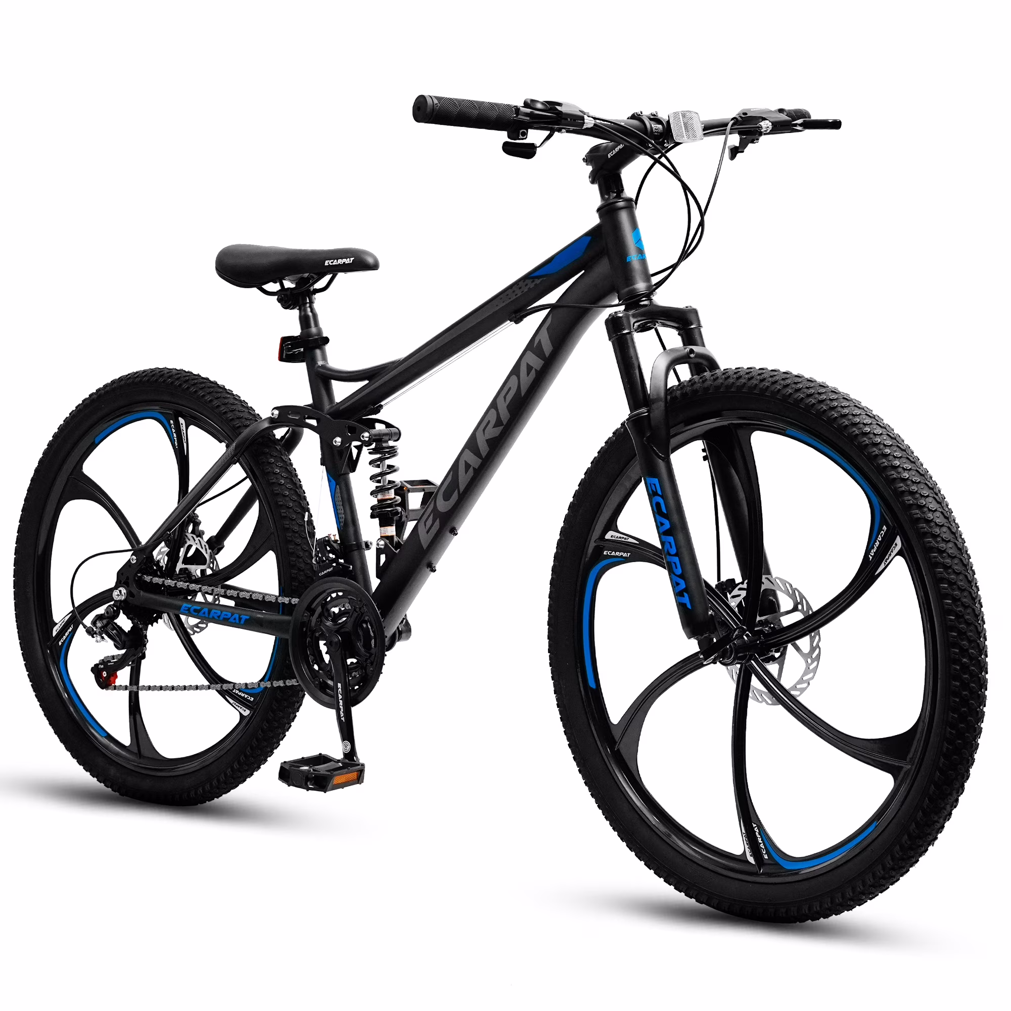 Ecarpat 26 Inch Mountain Bike Full Suspension, 21 Speeds Dual Disc Brake, 6 Spokes Men Women Mountain Bike, Durable Carbon Steel Bicycle, Adult Trail Beach Snow Commuter City Bikes