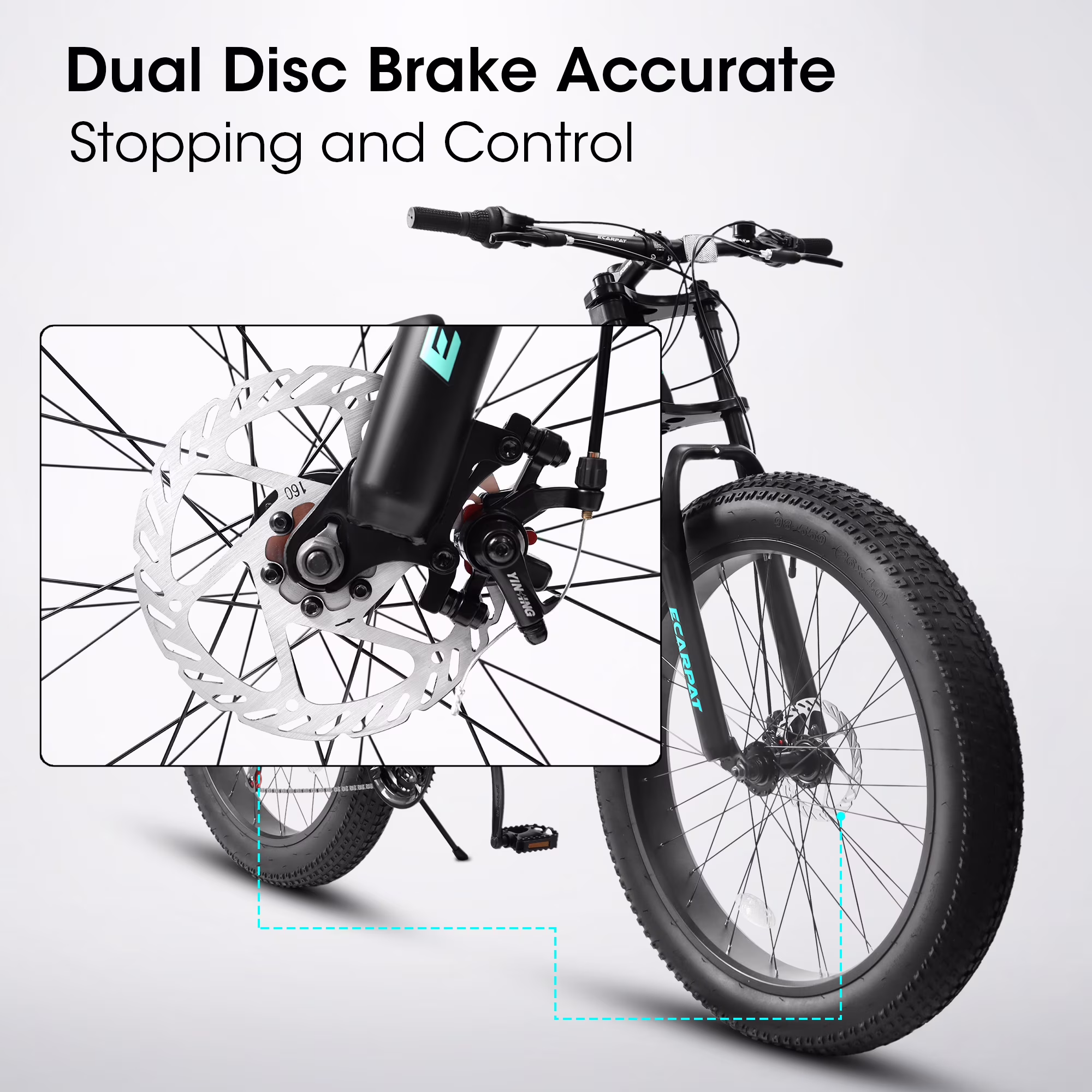 Ecarpat 26x4 Inch Fat Tire Mountain Bike with Full Suspension and Dual Shoulder, 21 Speeds Dual Disc Brake, Men Women Steel Mountain Bike, Adult Trail Beach Snow Bikes - Image 4