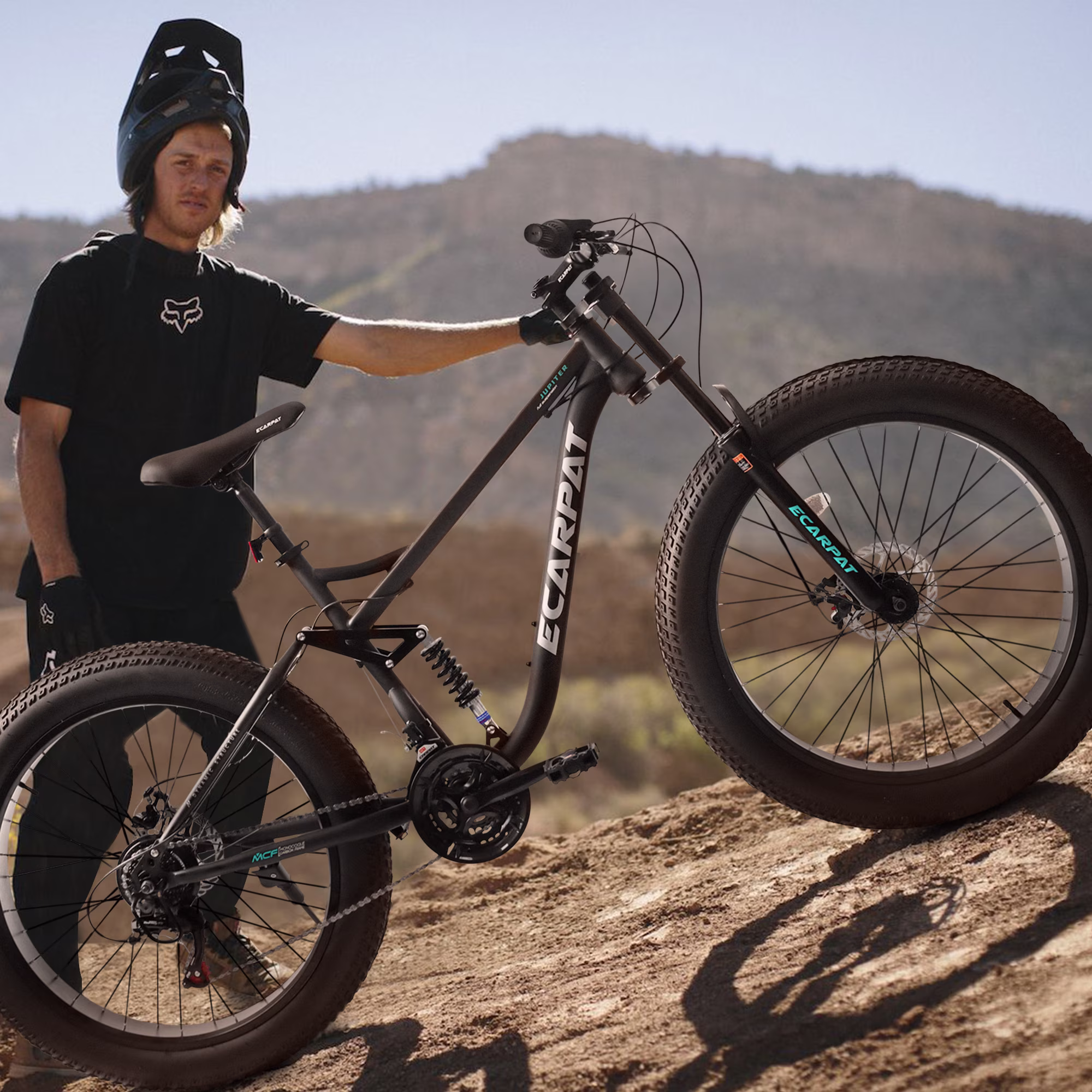 Ecarpat 26x4 Inch Fat Tire Mountain Bike with Full Suspension and Dual Shoulder, 21 Speeds Dual Disc Brake, Men Women Steel Mountain Bike, Adult Trail Beach Snow Bikes - Image 3