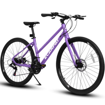 Ecarpat Road Bike 700C Tires, 21 Speeds Hybrid Bike for Women, Steel Alloy Lightweight Frame Disc Brake Racing Bike, City Commuting Road Bicycle for Men Women