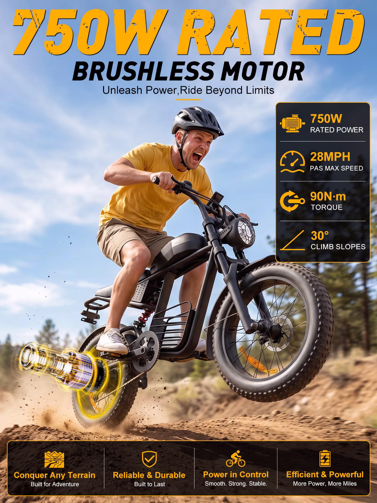 Electric Bike for Adults, 750W Motor, 20"x4" Fat Tire, E Mountain Bike, 48V/15.6AH Battery,UL2849 - Image 5