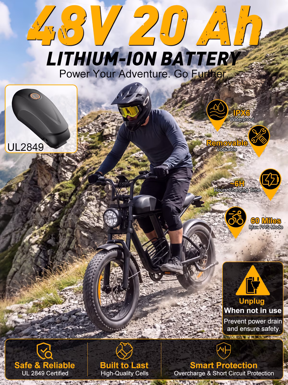 Electric Bike for Adults, 750W Motor, 20"x4" Fat Tire, E Mountain Bike, 48V/15.6AH Battery,UL2849 - Image 4