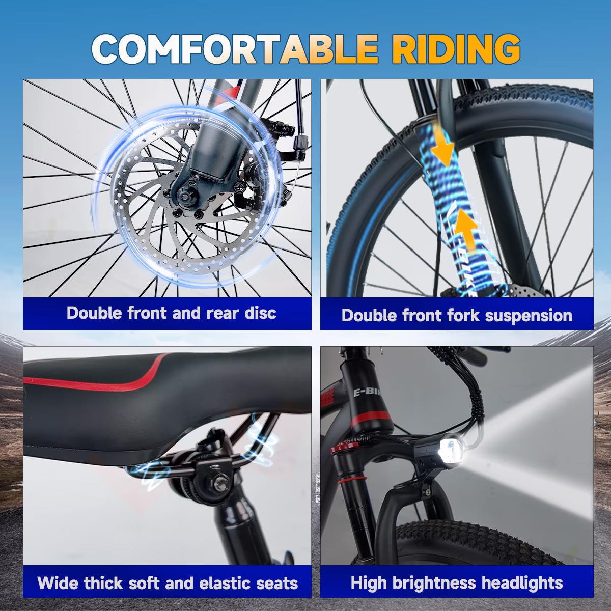 Electric Bike for Adults, Peak 750W Motor 20MPH 35Miles Lightweight Ebike for Teens, 26in E Mountain Bike 432Wh Removable Battery, 7-Speed Full Suspension UL2849 - Image 5