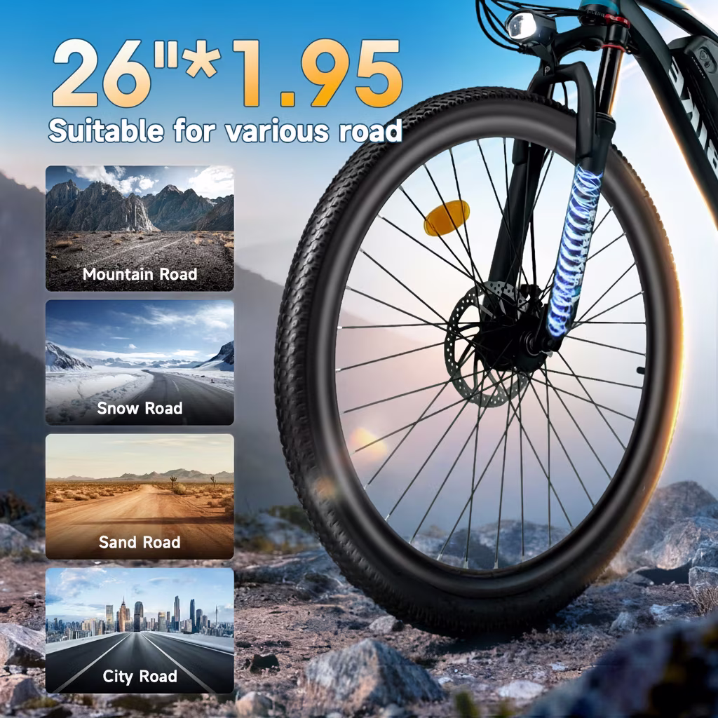Electric Bike for Adults, Peak 750W Motor 20MPH 35Miles Lightweight Ebike for Teens, 26in E Mountain Bike 432Wh Removable Battery, 7-Speed Full Suspension UL2849 - Image 2