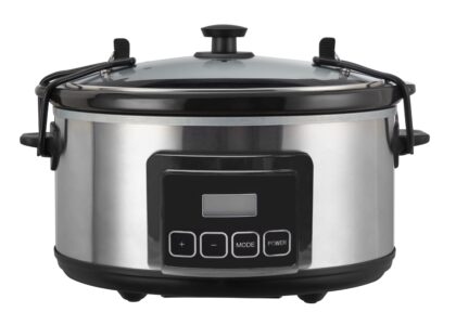 Emerald 6.3-Quart Slow Cooker Countertop Electric Cooking Pot with Locking Lid, Silver