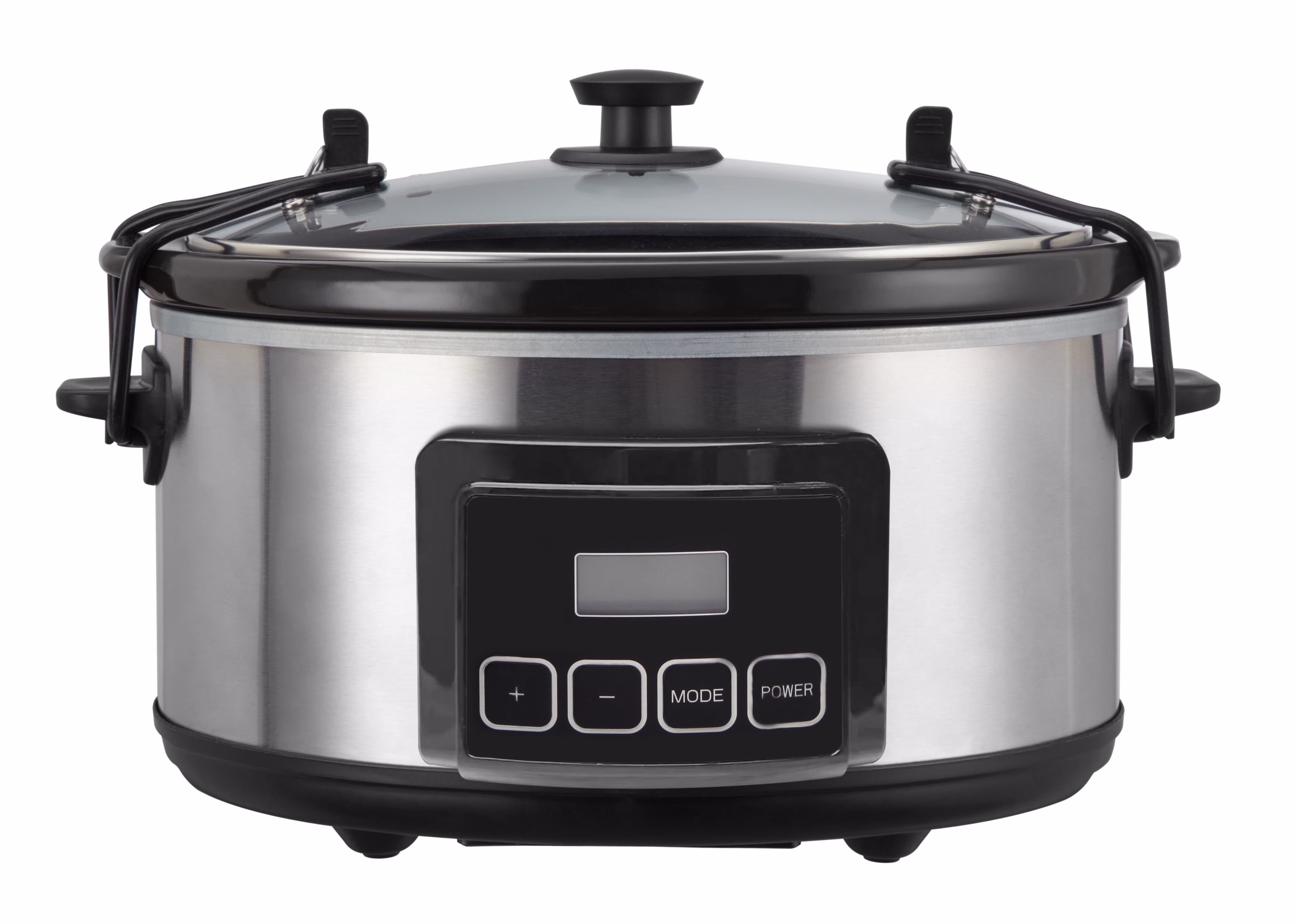 Emerald 6.3-Quart Slow Cooker Countertop Electric Cooking Pot with Locking Lid, Silver