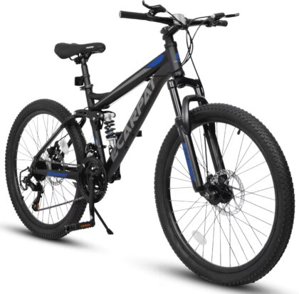 ESRIDOM 26" Mountain Bike for Adults, 21 Speed Full Suspension MTB, Dual Disc Brakes, High Carbon Steel Frame, 85% Pre-Assembled, for Men & Women