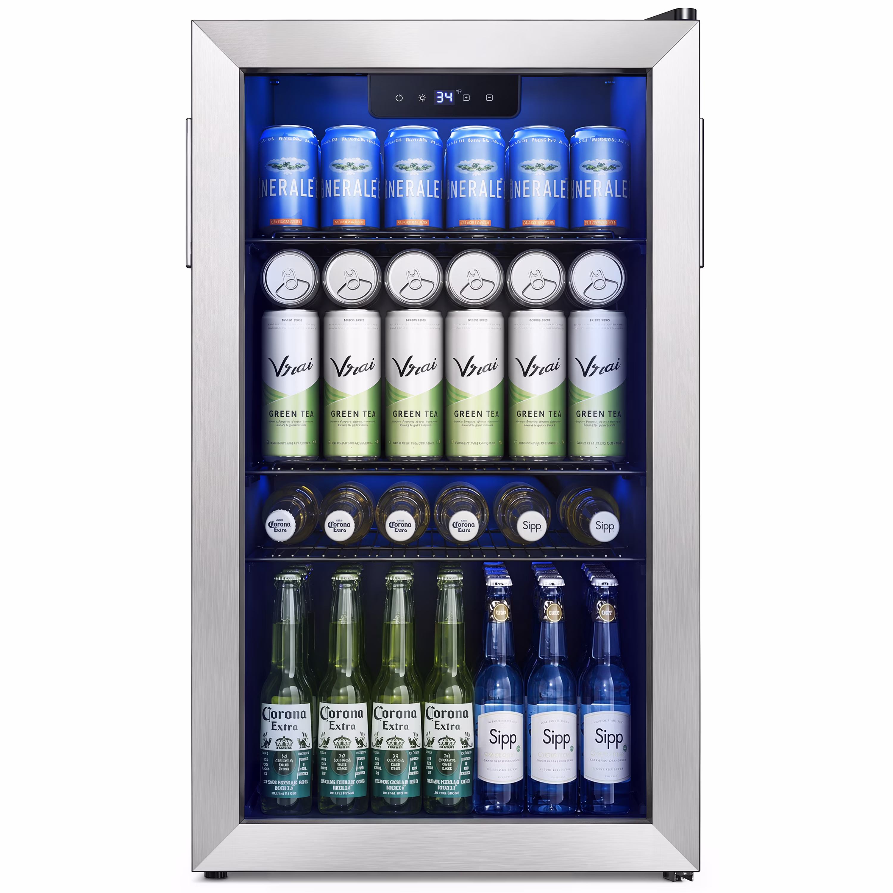 EUHOMY 130 Can Beverage Refrigerator and Cooler with Glass Door for Home, 17.3 in D, 31.5 in H, Quite, for Soda Beer drinks, Silver
