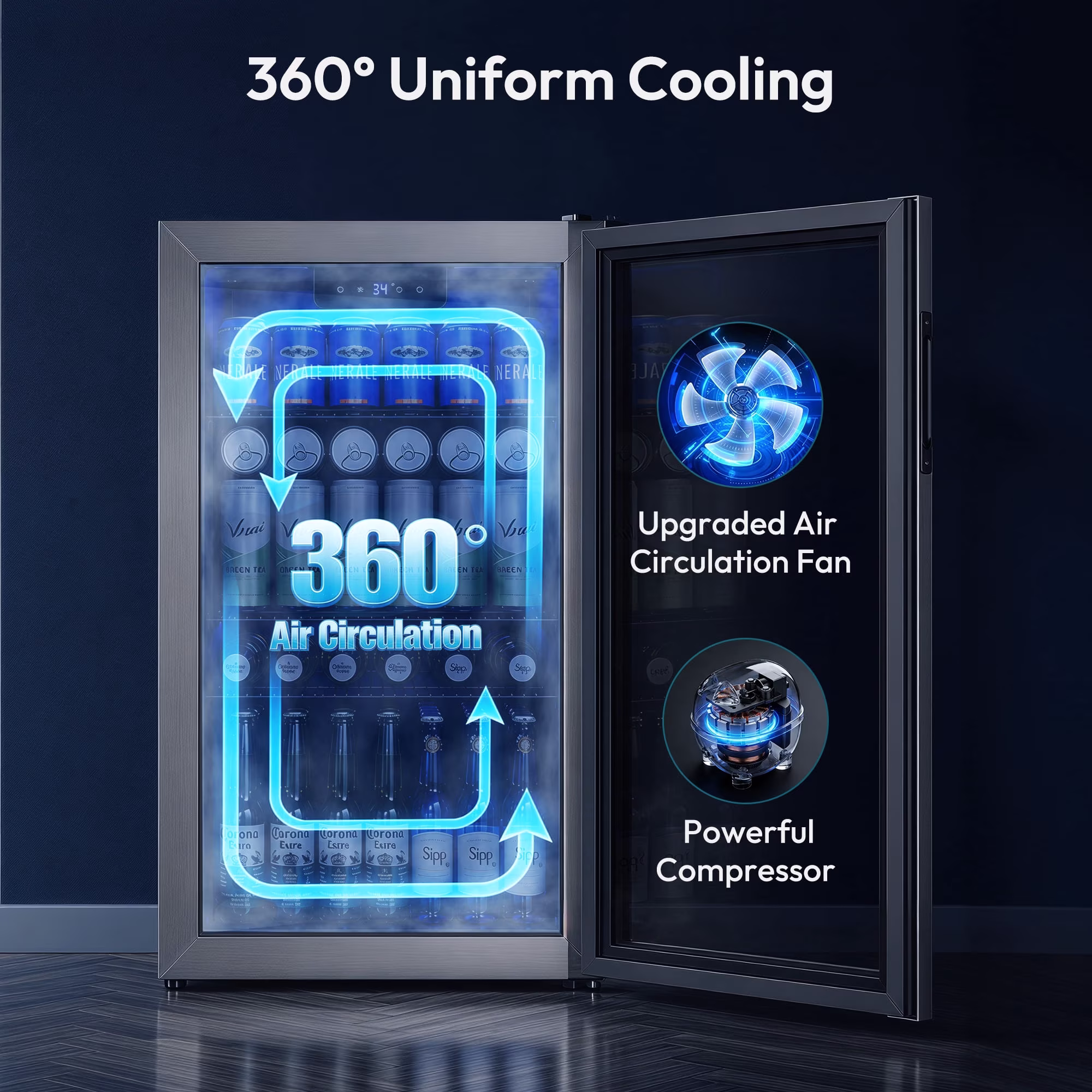 EUHOMY 130 Can Beverage Refrigerator and Cooler with Glass Door for Home, 17.3 in D, 31.5 in H, Quite, for Soda Beer drinks, Silver - Image 2
